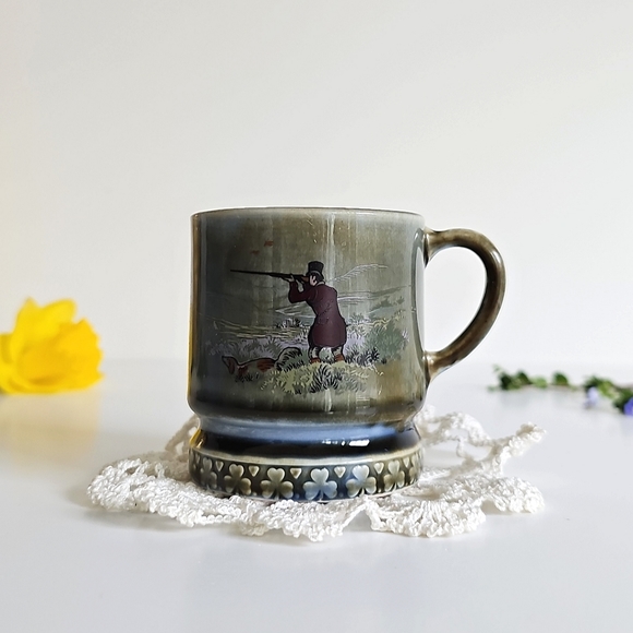 1960s Vintage Wade Pottery Irish Porcelain Hunting Scene Dog Mug Shamrock Trim - Picture 13 of 14